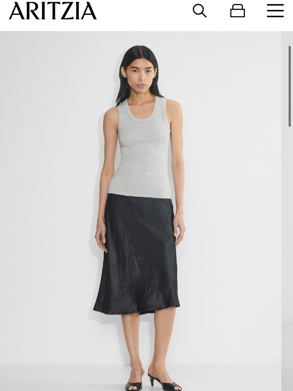Aritzia Babaton Black Satin Slip Midi Skirt